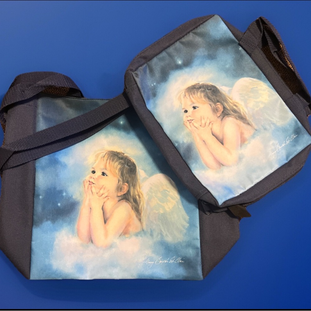 Angel Print Blue Tote Bag & Bible/Book Cover Set by Mary Baxter St Clair NEW